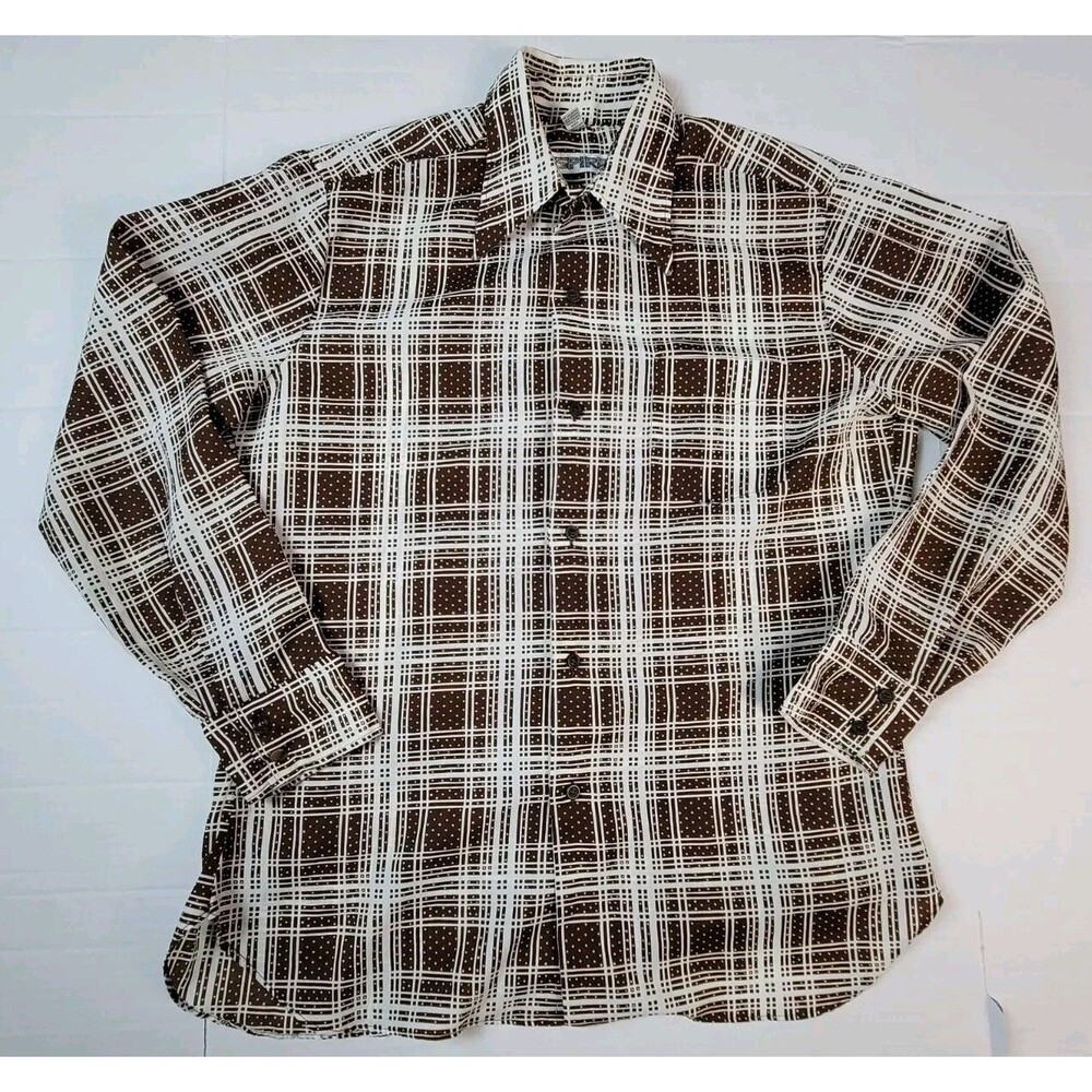 Spire Funky Disco Shirt Brown Men’s L Heat Set Perma Press Vintage 70s